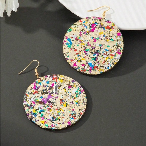 Colorful Confetti Disc Earrings - Picture 1 of 5